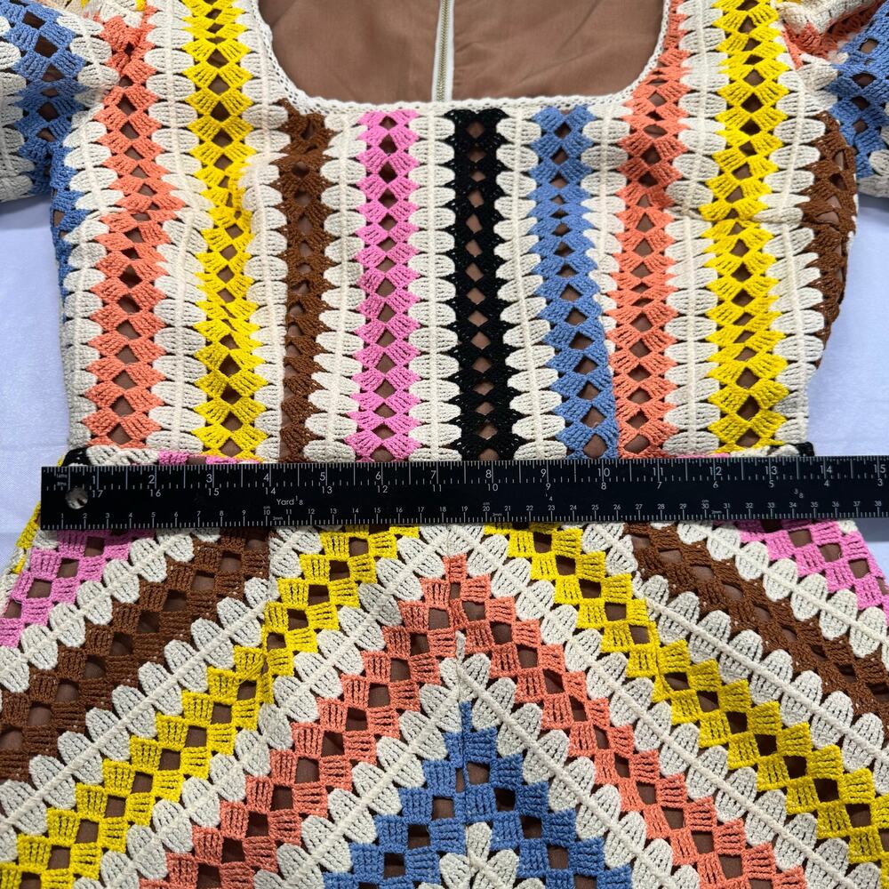 Elliatt Labassa Dress Mini Crochet Puff Sleeve Wedding Guest Vacay Party Size 4 - Picture 8 of 16